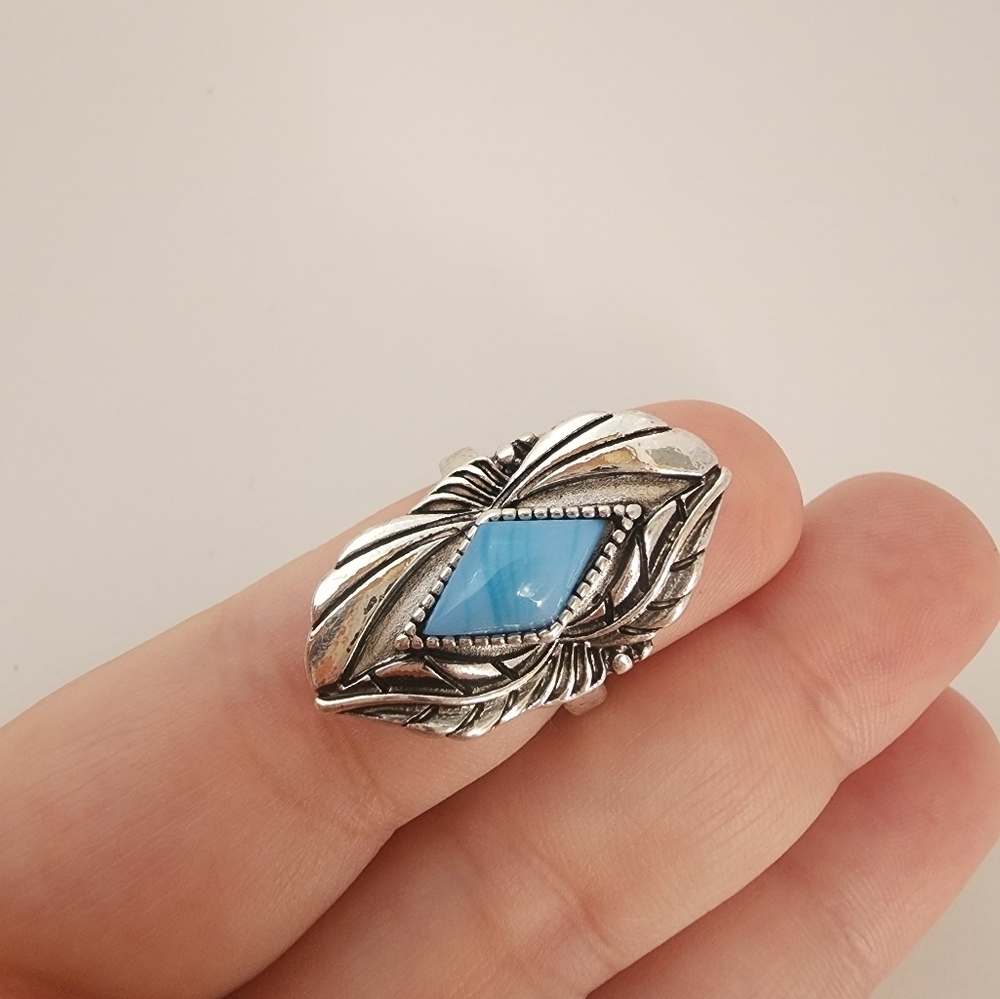 NWT Free People Silver Blue Boho Ring SIZE 7 - Picture 7 of 8